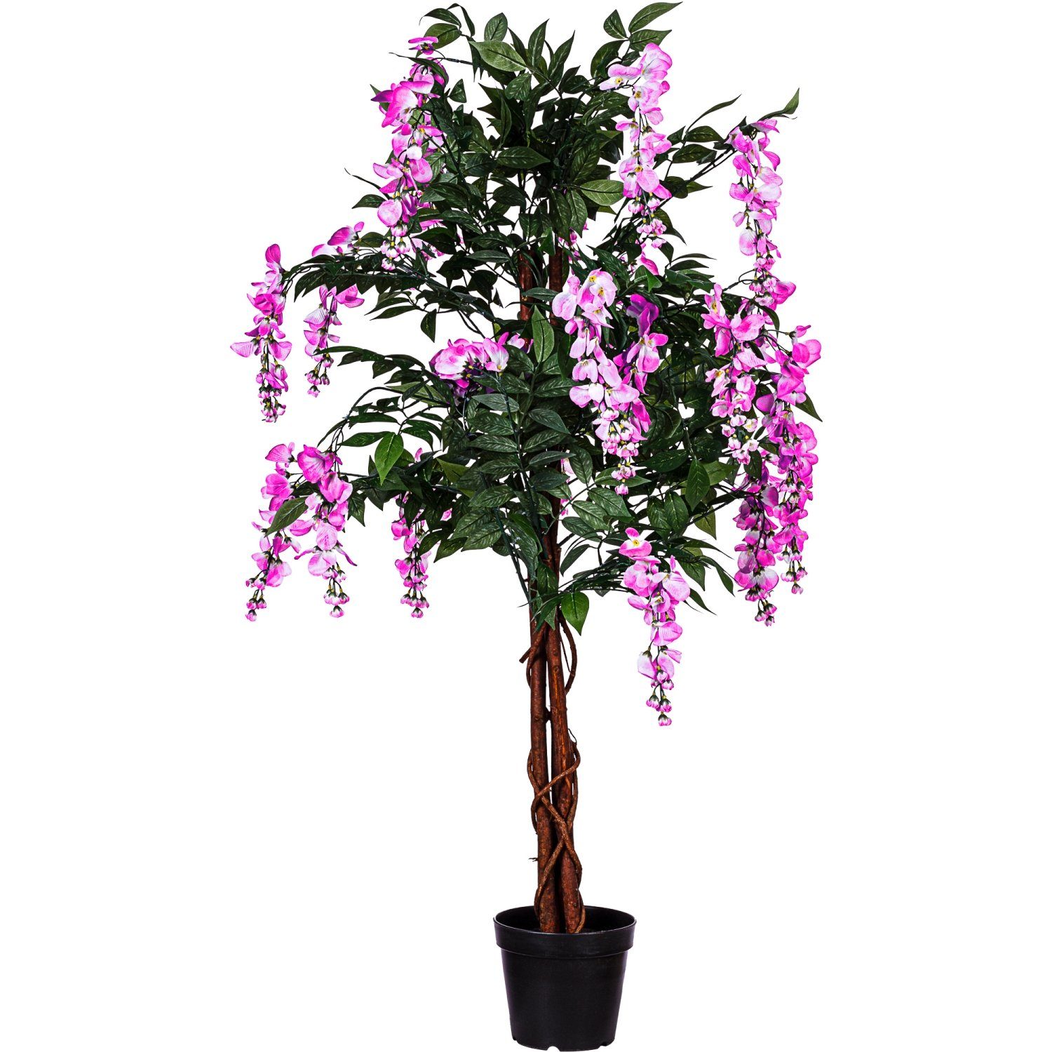 Künstlicher Wisteria Baum 120cm - Kunstpflanze Mit Echtholz-Stämmen & Weißen Blüten